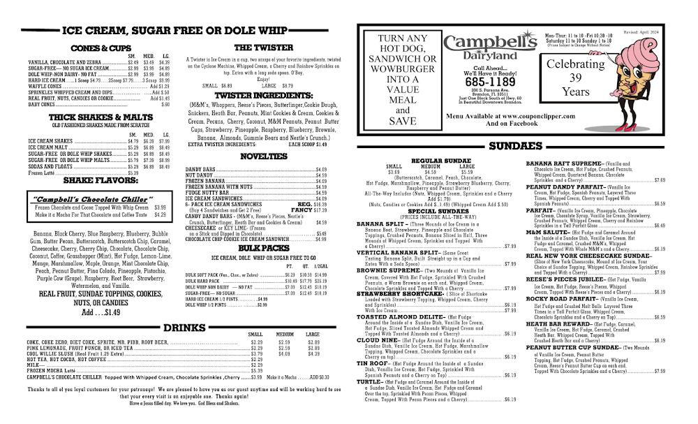 Campbell's Dairyland Menu image 2
